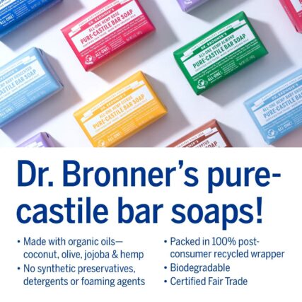 Dr. Bronner's bar soap range with words pure castile bar soaps