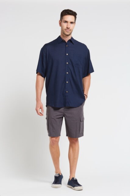 Braintree - Mens Hemp Rayon Short  Sleeve Shirt - Navy - Image 2