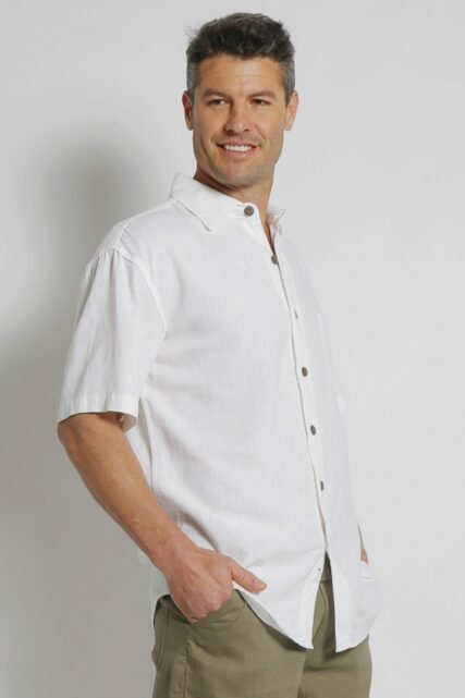 Braintree - Mens Hemp Rayon Short  Sleeve Shirt - White - Image 2