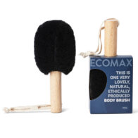 Exomax Black spa body brush and packaging in white background