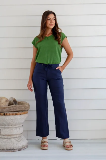 Braintree - Ladies 100% Hemp Drawstring Pants Navy - Image 2