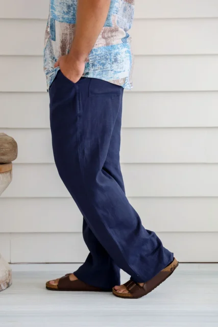 Braintree - Mens 100% Hemp Drawstring Pants Navy - Image 3