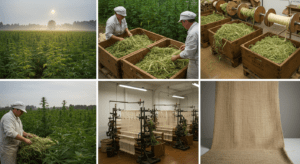 6 images showing the process of making hemp through images