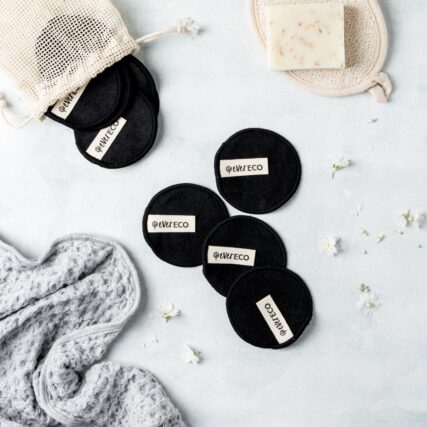 Ever Eco Black makeup pads reusable in bathroom with cloth